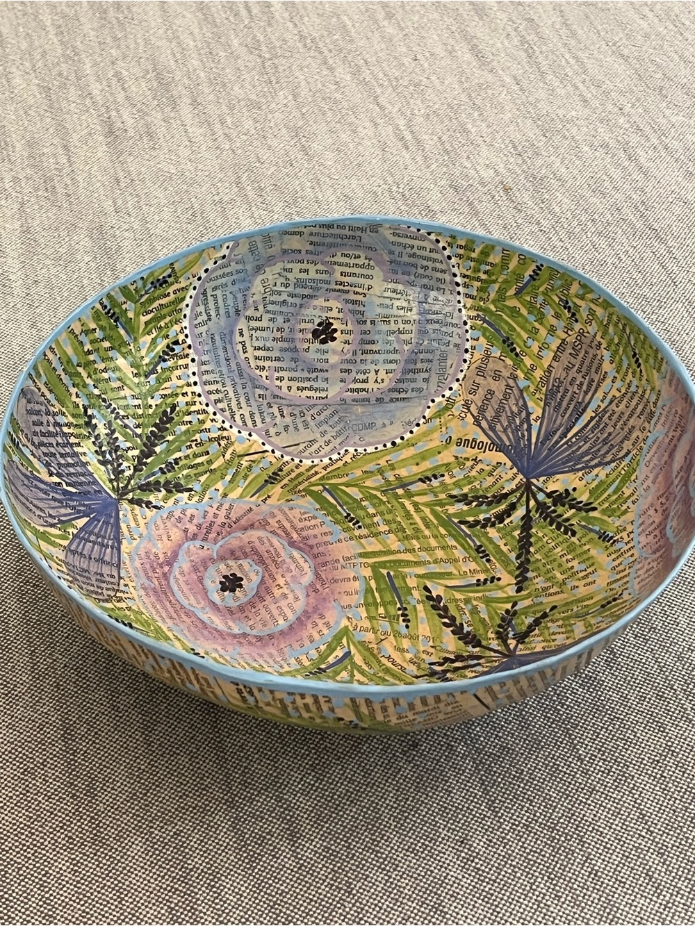Haitian Hand-Painted Floral Decoupage Bowl